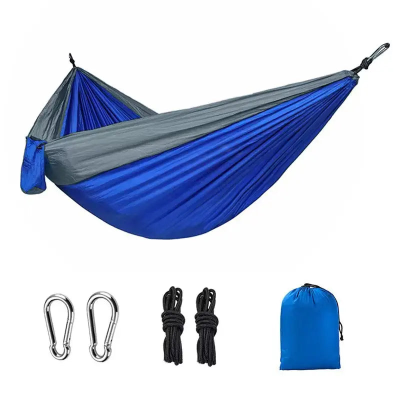Light double nylon camping hammock with straps. Great for trips, beach, yard & garden. eprolo