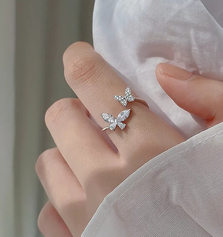 S925 Sterling Silver Butterfly Ring – Adjustable Diamond Inlay Ring for Women My Store
