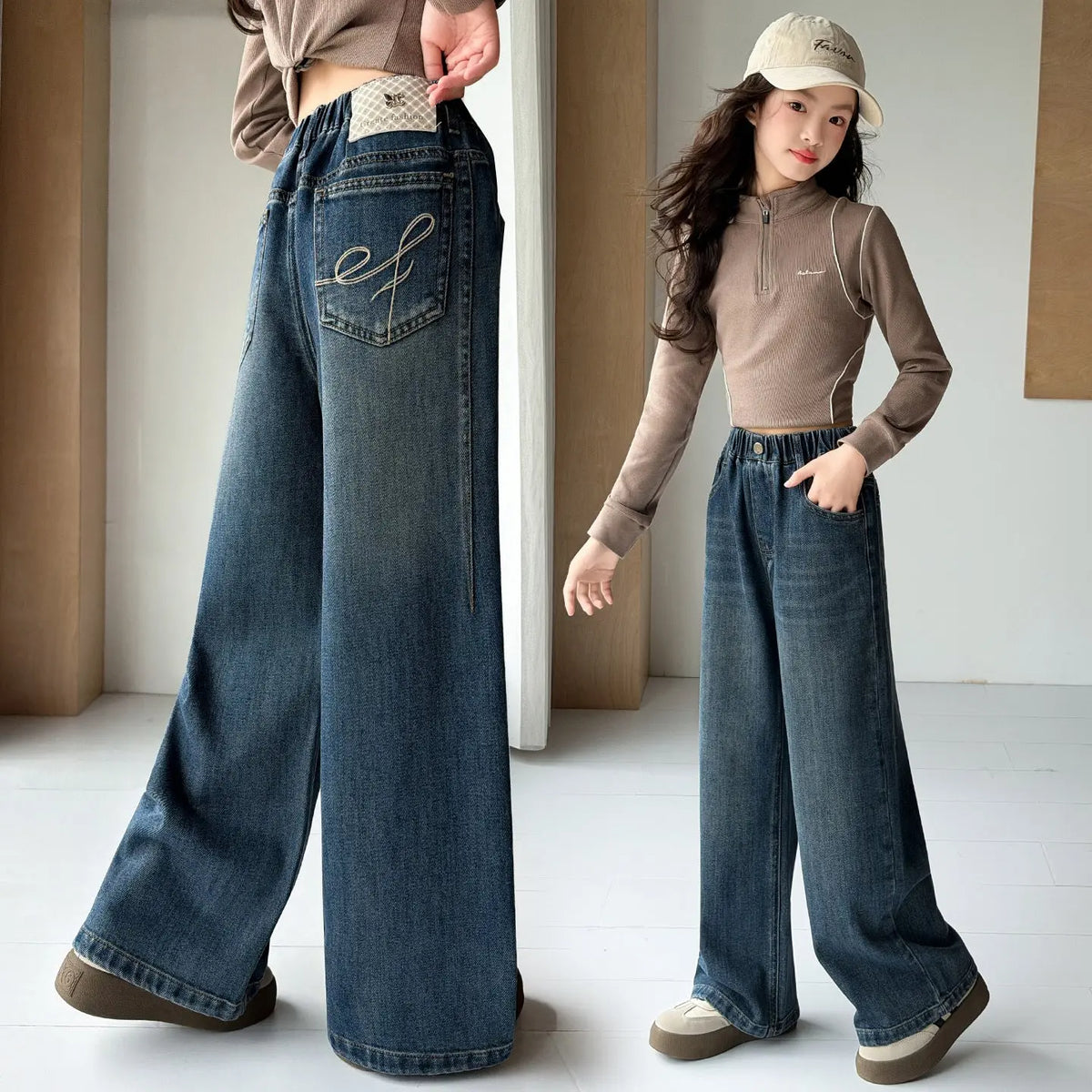 Girls' Casual Wide-Leg Jeans Pants eprolo