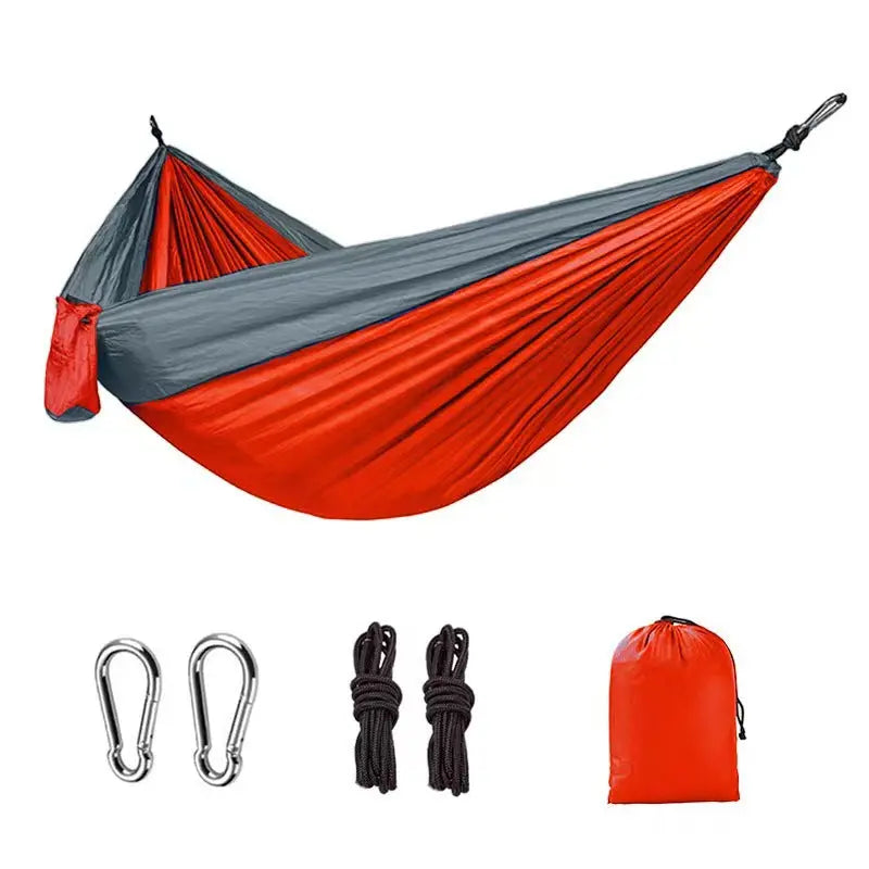 Light double nylon camping hammock with straps. Great for trips, beach, yard & garden. eprolo