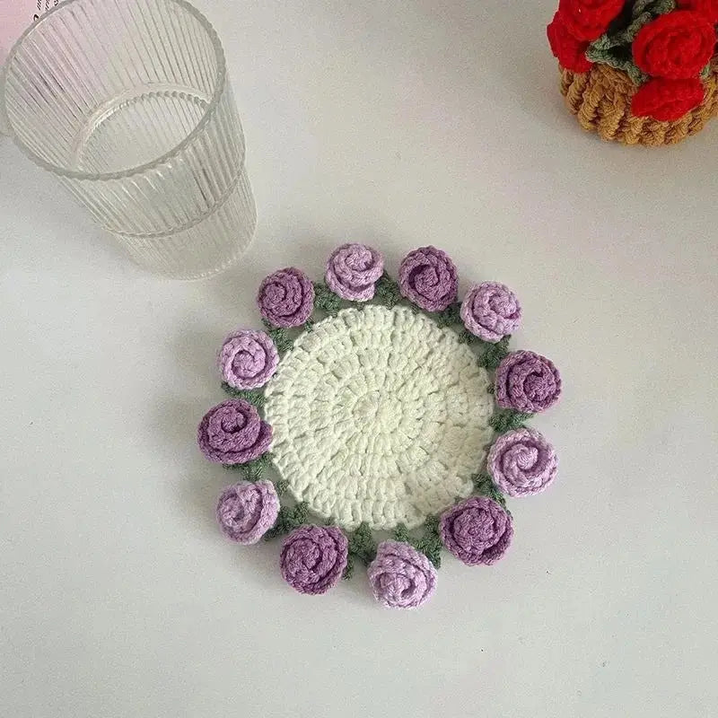 Crochet Rose Coaster DIY Kit – All-in-One Beginner Craft Set with Acrylic Yarn My Store