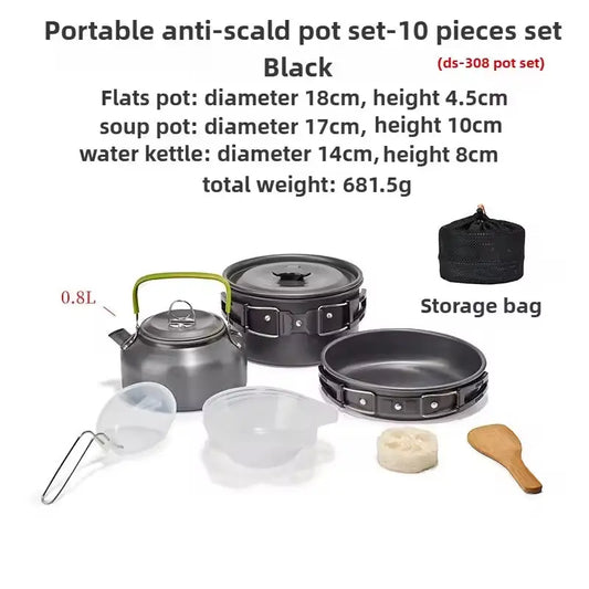 1-3 Person Camping Cookware Set: Light, Portable Pot & Pan in Carrying Bag, Ideal for Outdoor Trips eprolo