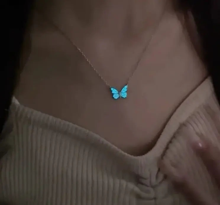 Luminous Butterfly Pendant Necklace – Glowing Fluorescent Titanium Steel Chain My Store