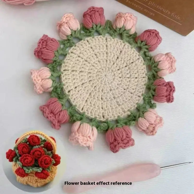 Crochet Rose Coaster DIY Kit – All-in-One Beginner Craft Set with Acrylic Yarn My Store