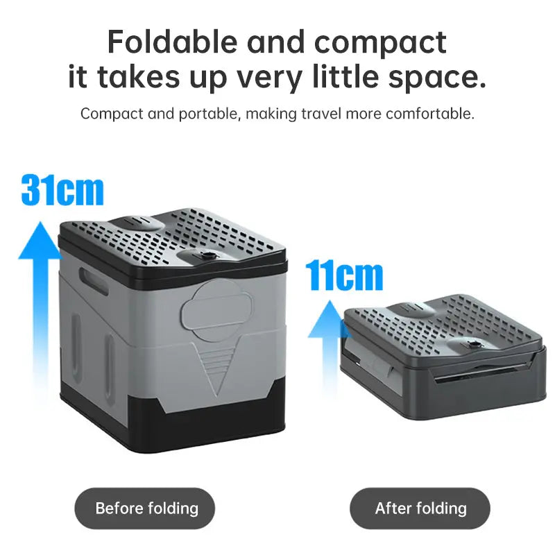 Portable folding camping toilet: adult/child use, self-contained, with lid and seat. eprolo