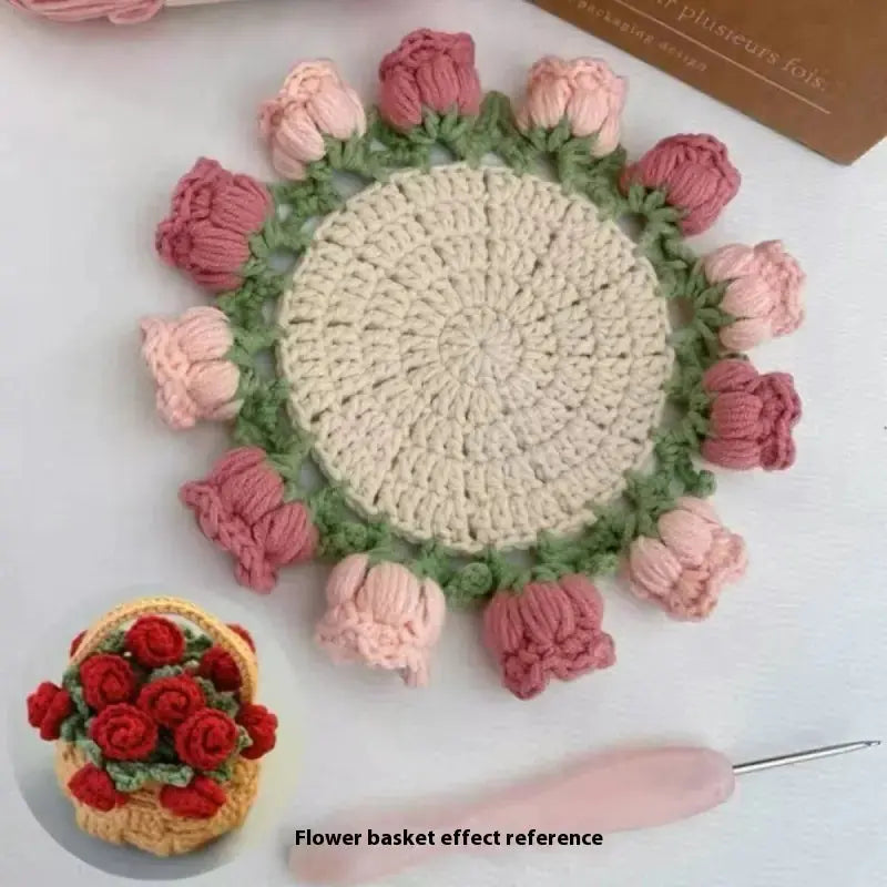 Crochet Rose Coaster DIY Kit – All-in-One Beginner Craft Set with Acrylic Yarn My Store