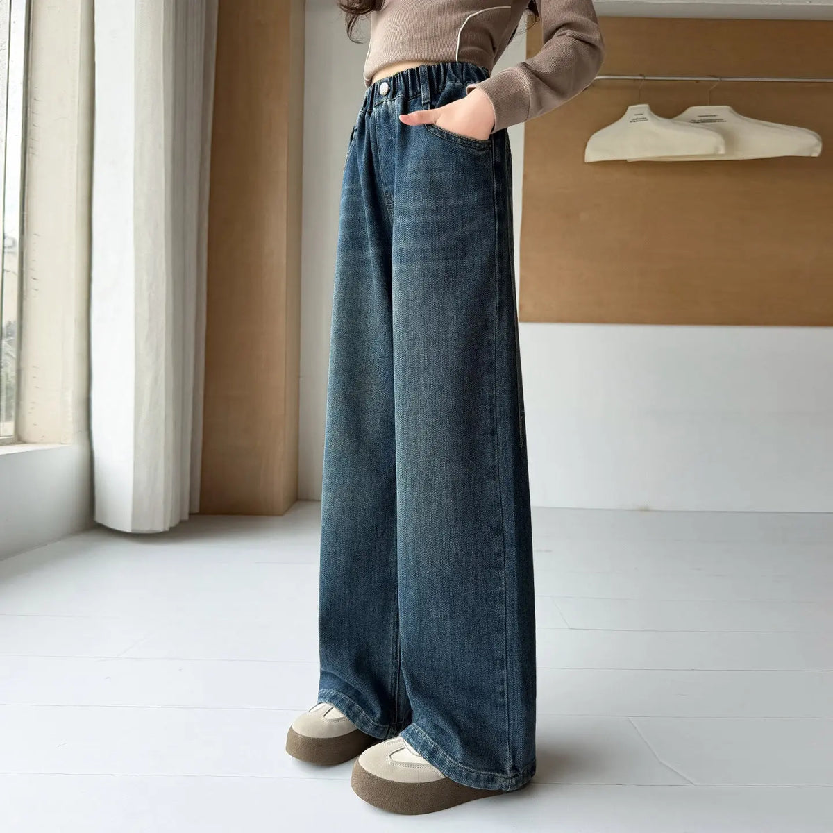 Girls' Casual Wide-Leg Jeans Pants eprolo