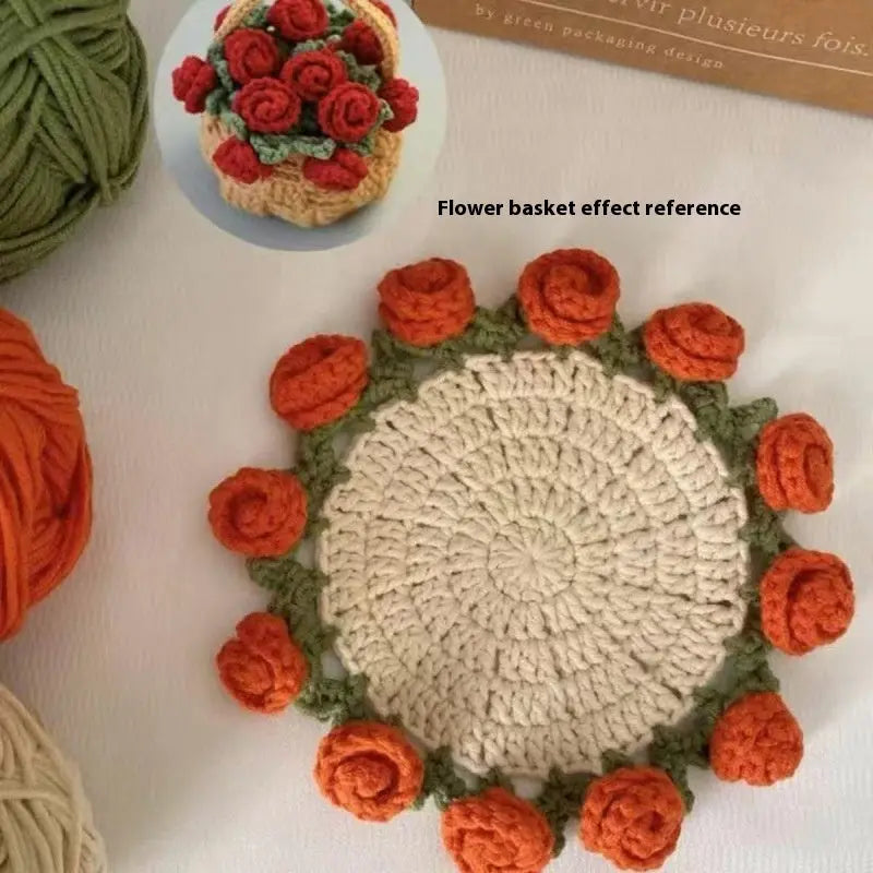 Crochet Rose Coaster DIY Kit – All-in-One Beginner Craft Set with Acrylic Yarn My Store