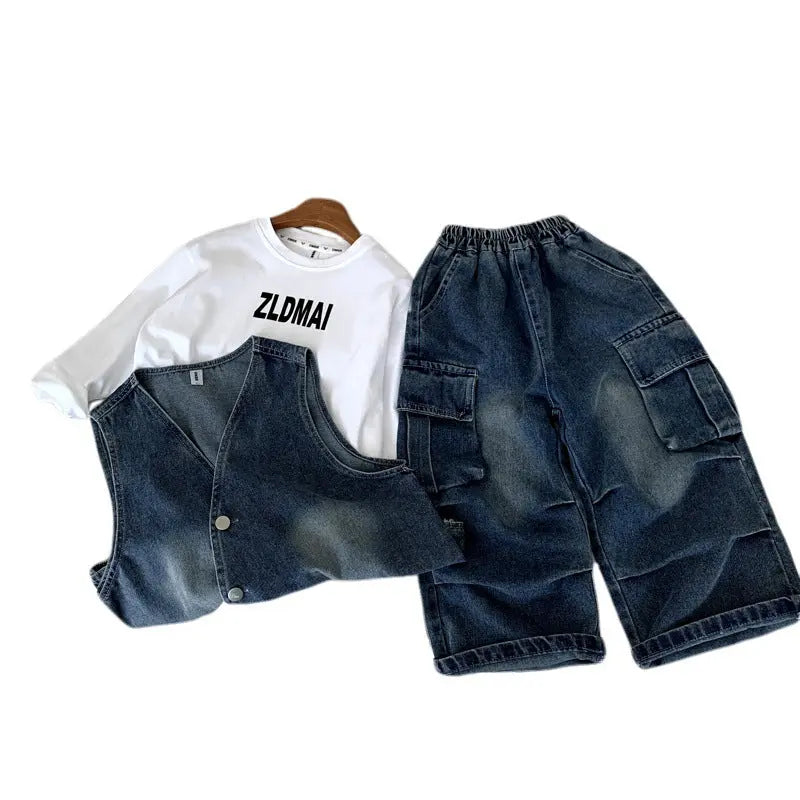 Children's vest pants denim three piece set eprolo
