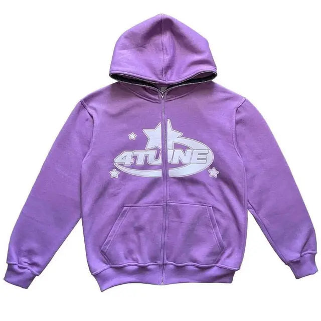 Star Printed Zip Up Hoodies My Store