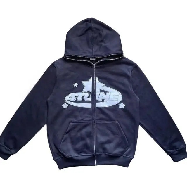 Star Printed Zip Up Hoodies My Store