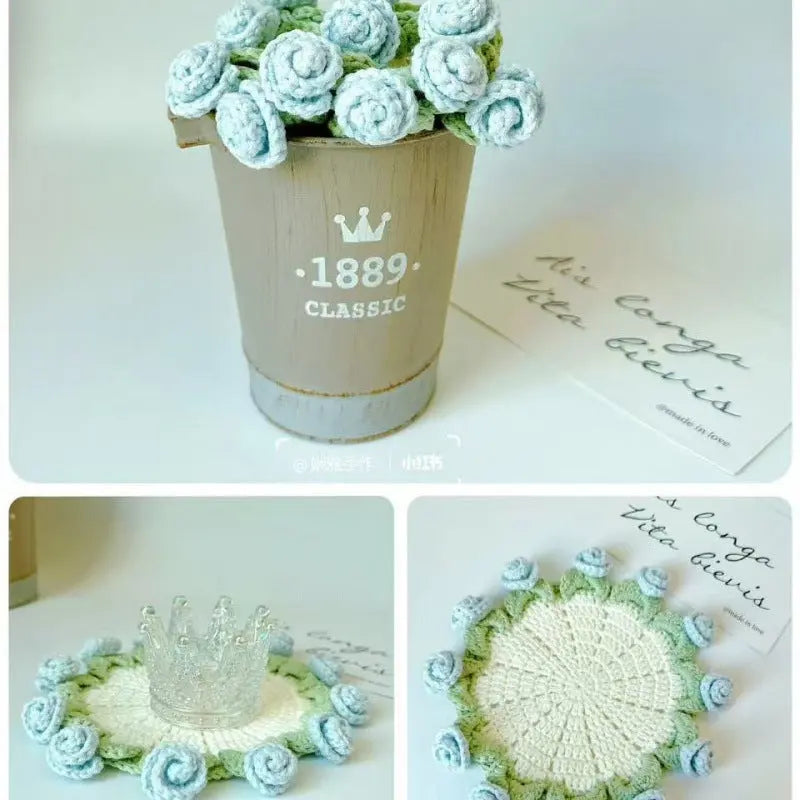 Crochet Rose Coaster DIY Kit – All-in-One Beginner Craft Set with Acrylic Yarn My Store