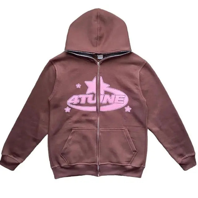 Star Printed Zip Up Hoodies My Store