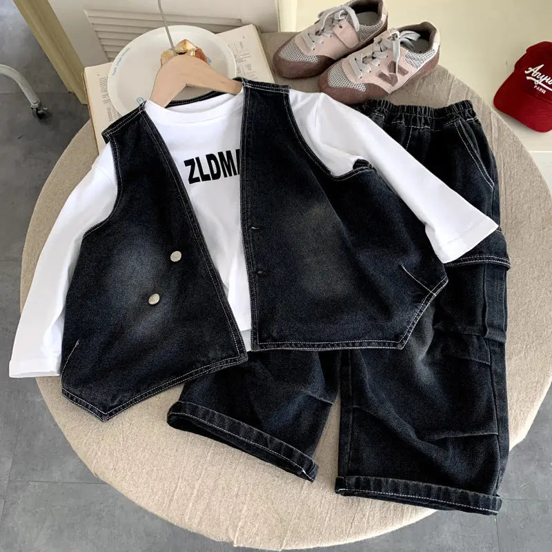 Children's vest pants denim three piece set eprolo