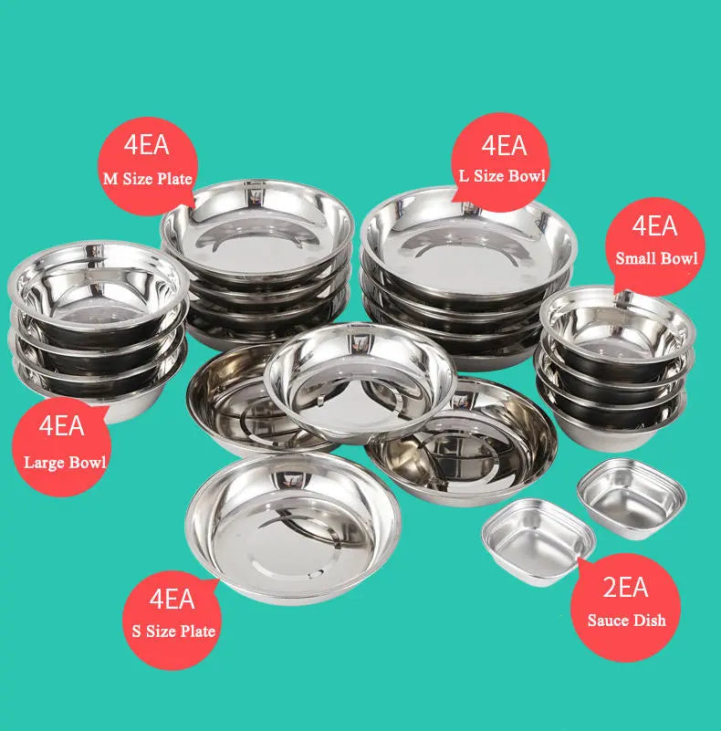 Outdoor Stainless Steel Dinner Plate 17 Pcs Camping Barbecue Tableware Portable Self Driving Barbecue Plate Soup Pot Bowl Set eprolo