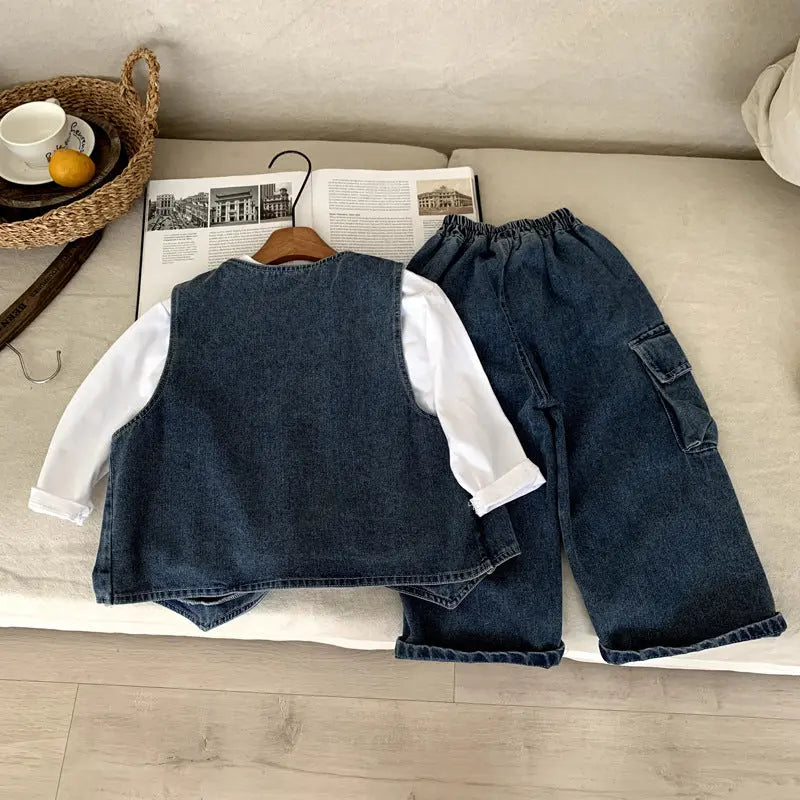 Children's vest pants denim three piece set eprolo
