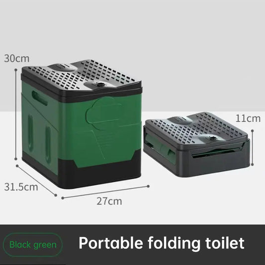 Portable folding camping toilet: adult/child use, self-contained, with lid and seat. eprolo