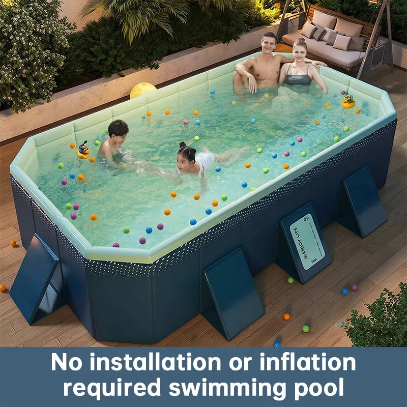 Large Foldable Rectangular Family Swimming Pool, Non-Inflatable Above Ground Pool, Easy Setup Outdoor Pool for Adults and Kids eprolo