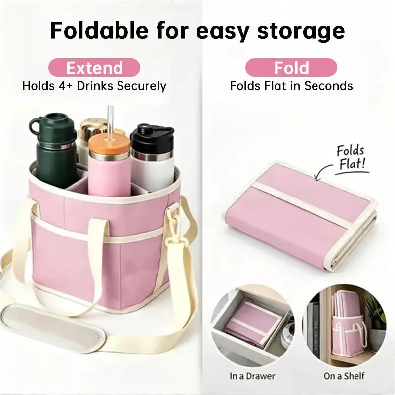 4-Compartment Leakproof Drink Carrier Bag – Adjustable Strap Beverage Holder for Car & Travel eprolo