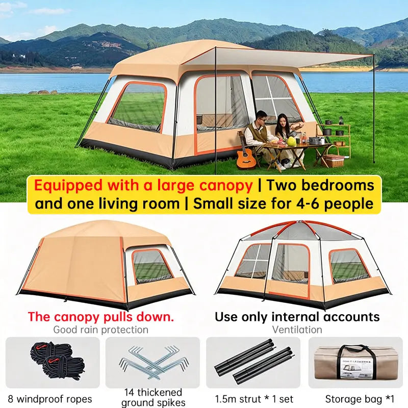 4-6 Person Family Camping Tent, Waterproof Portable Tent with Carry Bag for Car Camping eprolo
