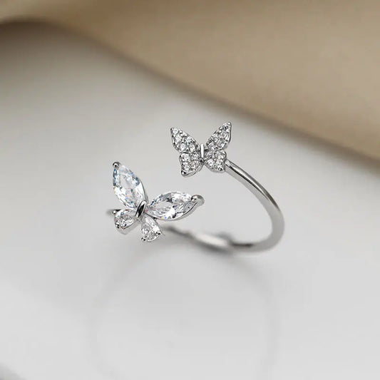 S925 Sterling Silver Butterfly Ring – Adjustable Diamond Inlay Ring for Women My Store