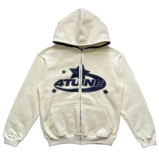 Star Printed Zip Up Hoodies My Store