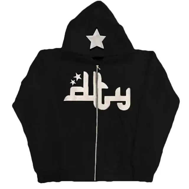 Star Printed Zip Up Hoodies My Store
