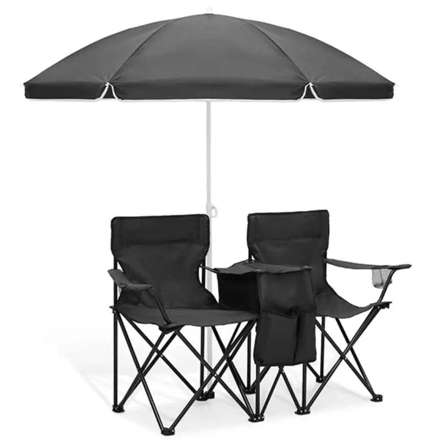 Double Camping Loveseat with Canopy – 600 lb Capacity, Cup Holders & Side Table, Foldable Outdoor Chair for Beach & Park eprolo