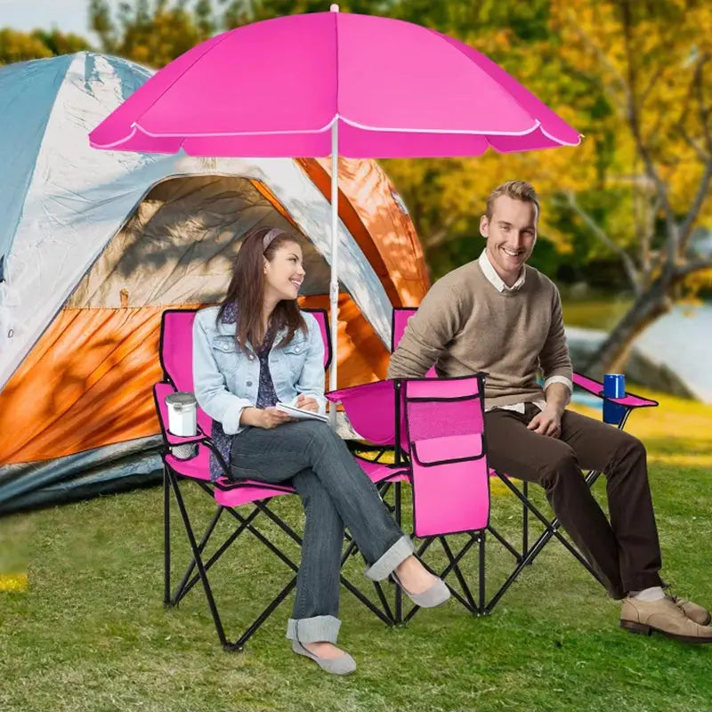 Double Camping Loveseat with Canopy – 600 lb Capacity, Cup Holders & Side Table, Foldable Outdoor Chair for Beach & Park eprolo