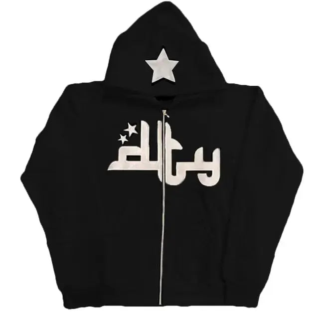 Star Printed Zip Up Hoodies My Store