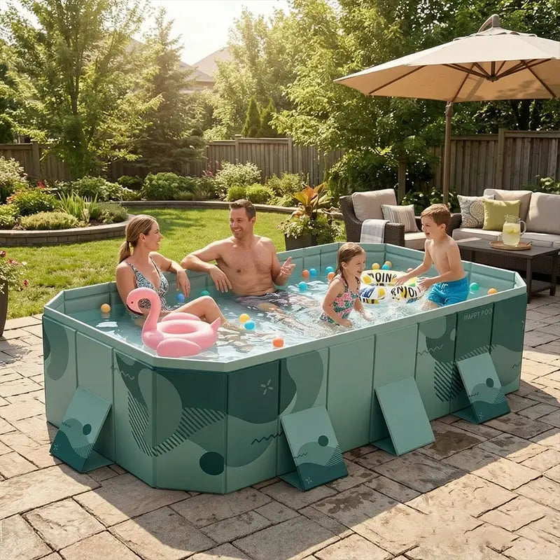 Large Foldable Rectangular Family Swimming Pool, Non-Inflatable Above Ground Pool, Easy Setup Outdoor Pool for Adults and Kids eprolo