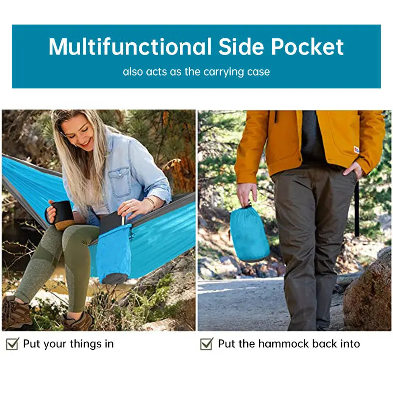 Light double nylon camping hammock with straps. Great for trips, beach, yard & garden. eprolo