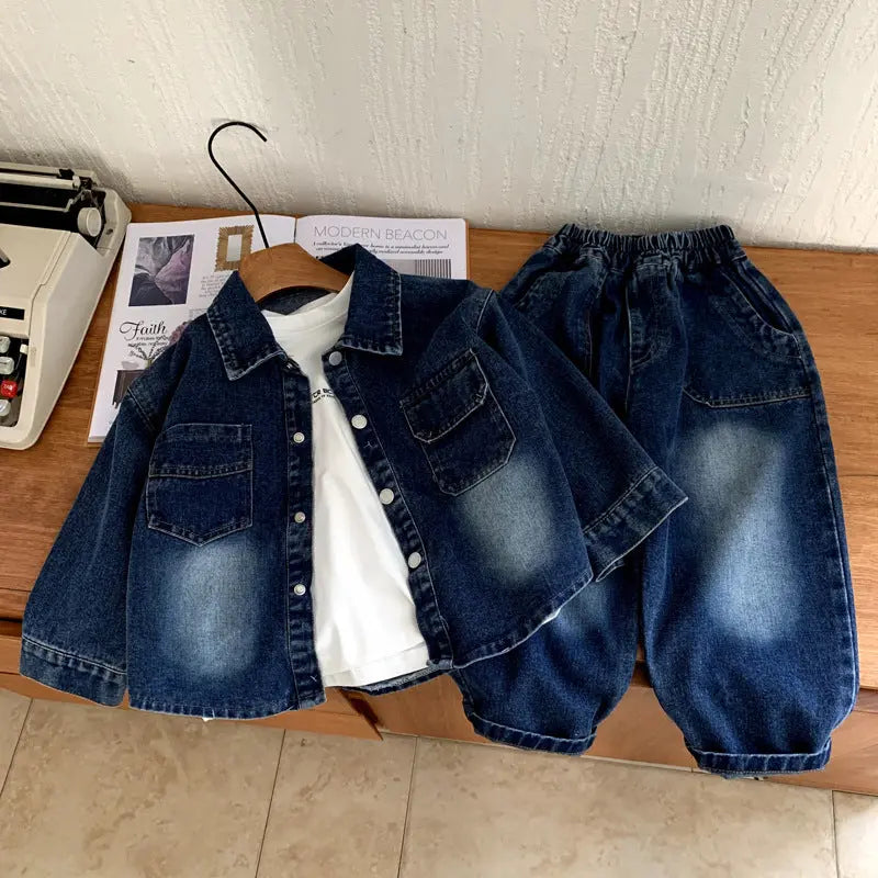 Children's Spring and Autumn Coat Baby Cowboy Two Piece Set eprolo
