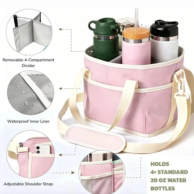 4-Compartment Leakproof Drink Carrier Bag – Adjustable Strap Beverage Holder for Car & Travel eprolo