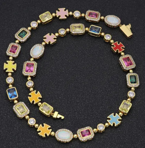 Gold-Plated Hip-Hop Gemstone Necklace MyStore