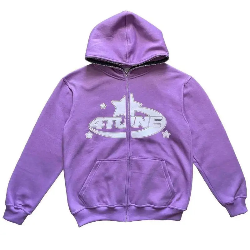 Star Printed Zip Up Hoodies My Store