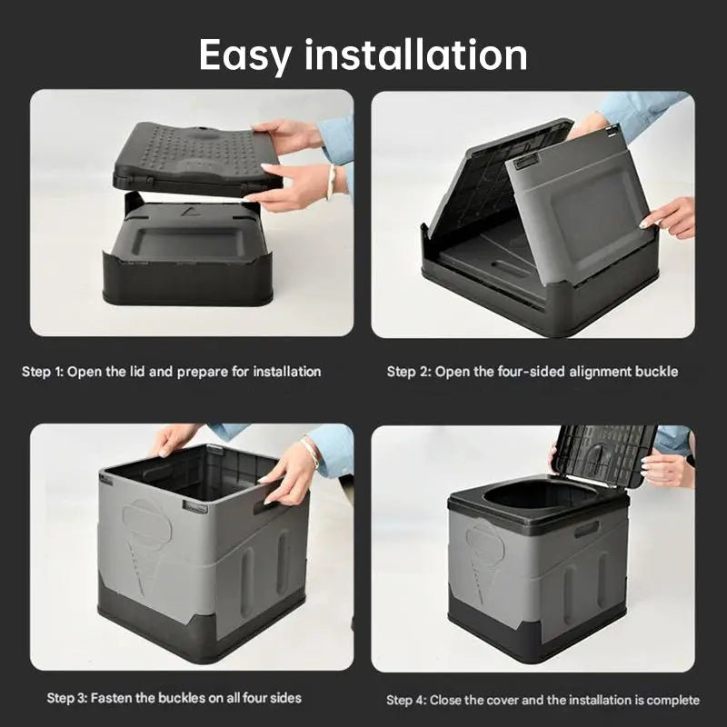 Portable folding camping toilet: adult/child use, self-contained, with lid and seat. eprolo