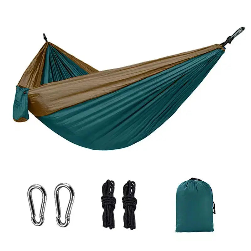 Light double nylon camping hammock with straps. Great for trips, beach, yard & garden. eprolo