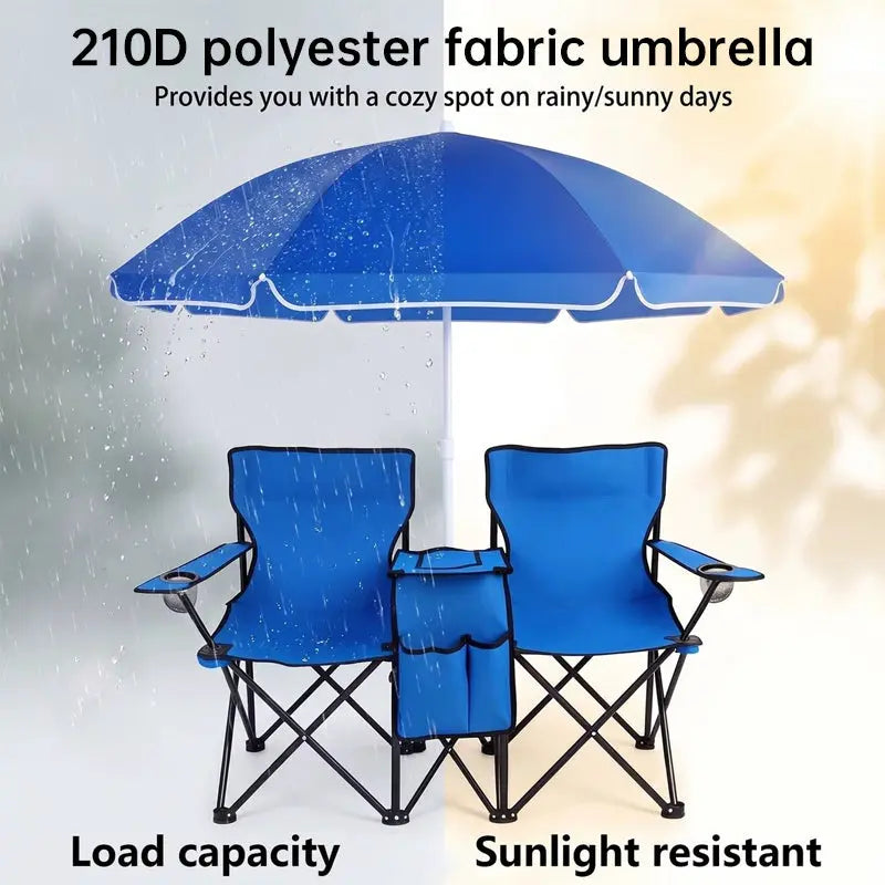 Double Camping Loveseat with Canopy – 600 lb Capacity, Cup Holders & Side Table, Foldable Outdoor Chair for Beach & Park eprolo