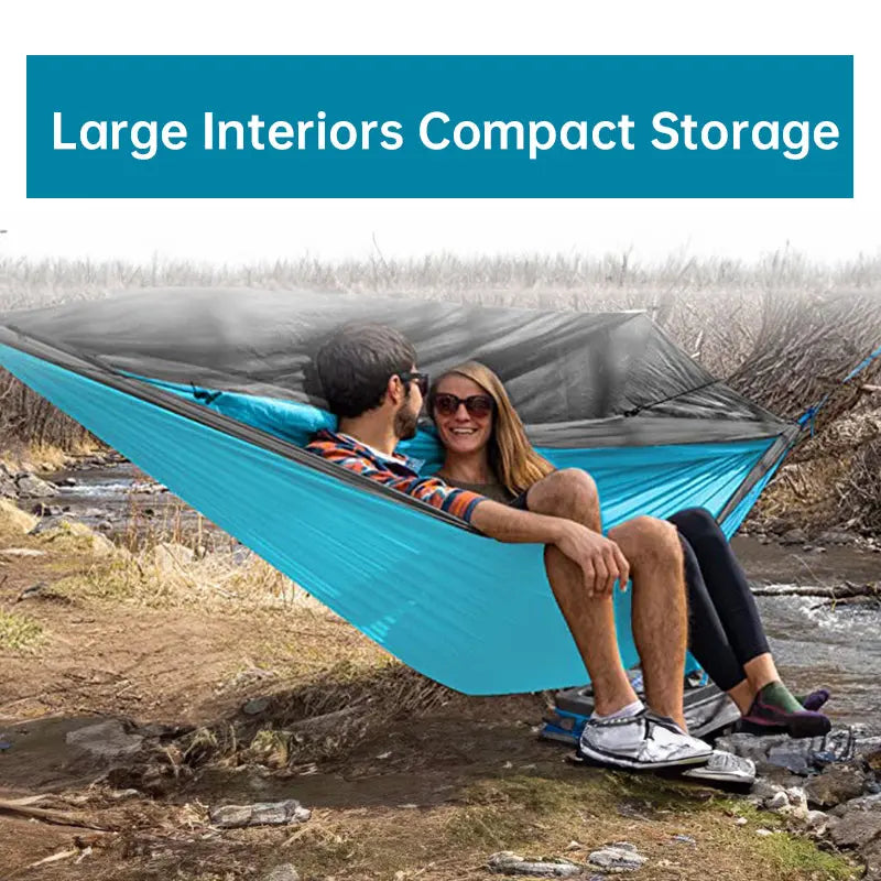 Light double nylon camping hammock with straps. Great for trips, beach, yard & garden. eprolo
