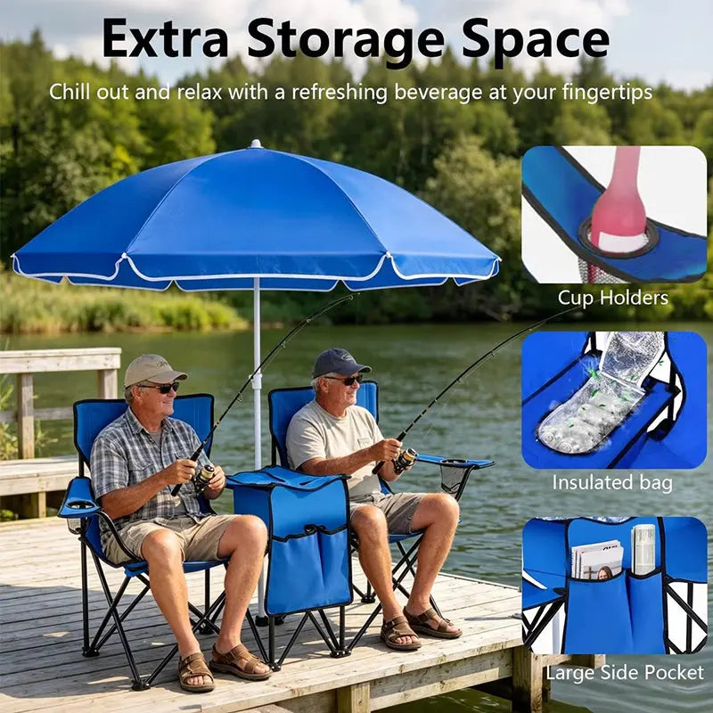 Double Camping Loveseat with Canopy – 600 lb Capacity, Cup Holders & Side Table, Foldable Outdoor Chair for Beach & Park eprolo