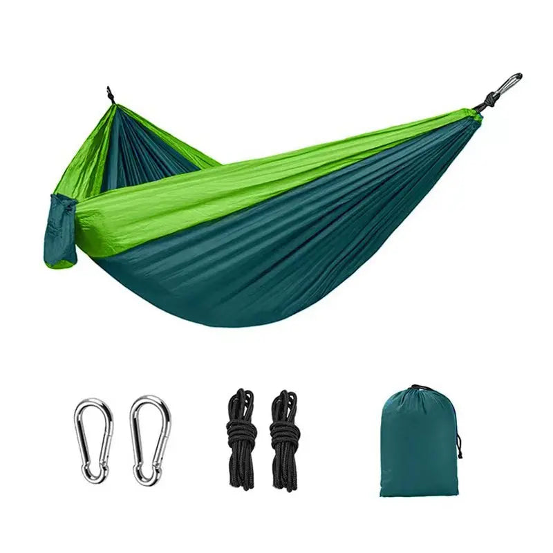 Light double nylon camping hammock with straps. Great for trips, beach, yard & garden. eprolo