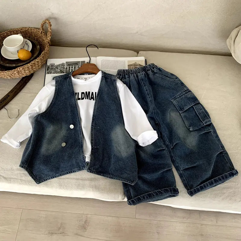 Children's vest pants denim three piece set eprolo