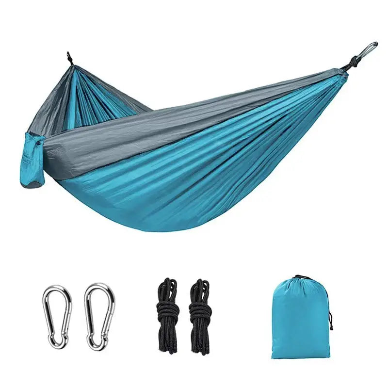 Light double nylon camping hammock with straps. Great for trips, beach, yard & garden. eprolo