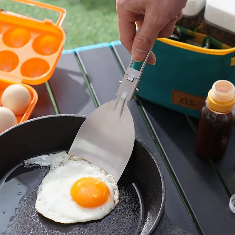 Outdoor Folding Frying Shovel Camping Portable 304 Stainless Steel Rice Shovel Barbecue Picnic Tableware Mountaineering Travel Spatula eprolo