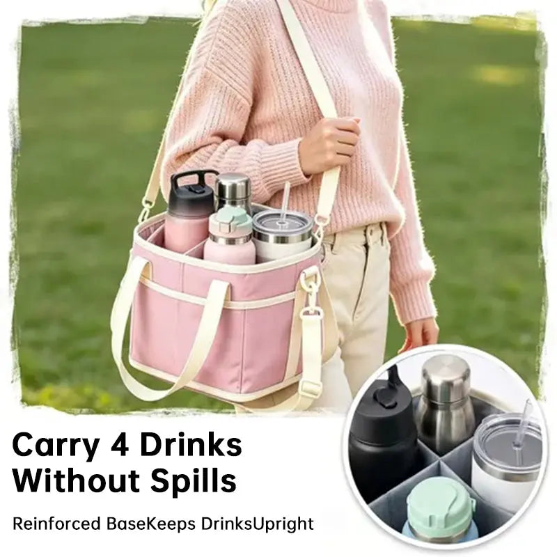 4-Compartment Leakproof Drink Carrier Bag – Adjustable Strap Beverage Holder for Car & Travel eprolo