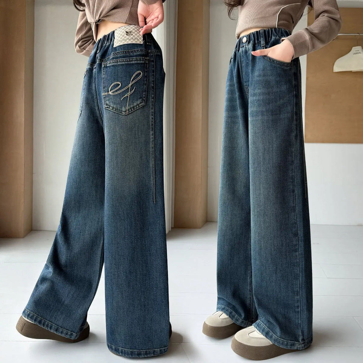 Girls' Casual Wide-Leg Jeans Pants eprolo
