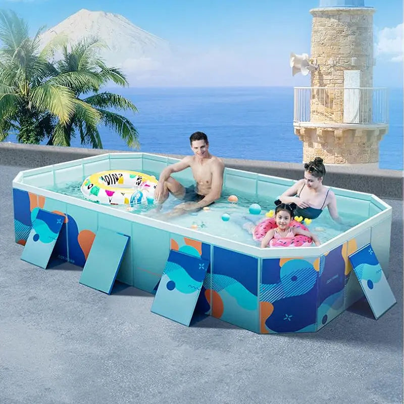 Large Foldable Rectangular Family Swimming Pool, Non-Inflatable Above Ground Pool, Easy Setup Outdoor Pool for Adults and Kids eprolo