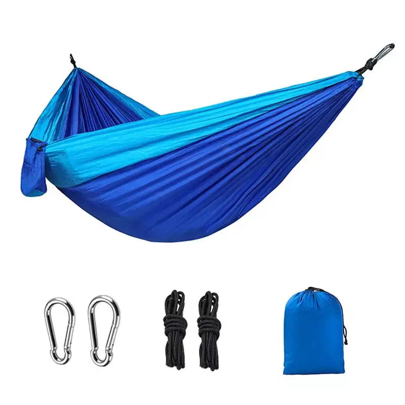 Light double nylon camping hammock with straps. Great for trips, beach, yard & garden. eprolo