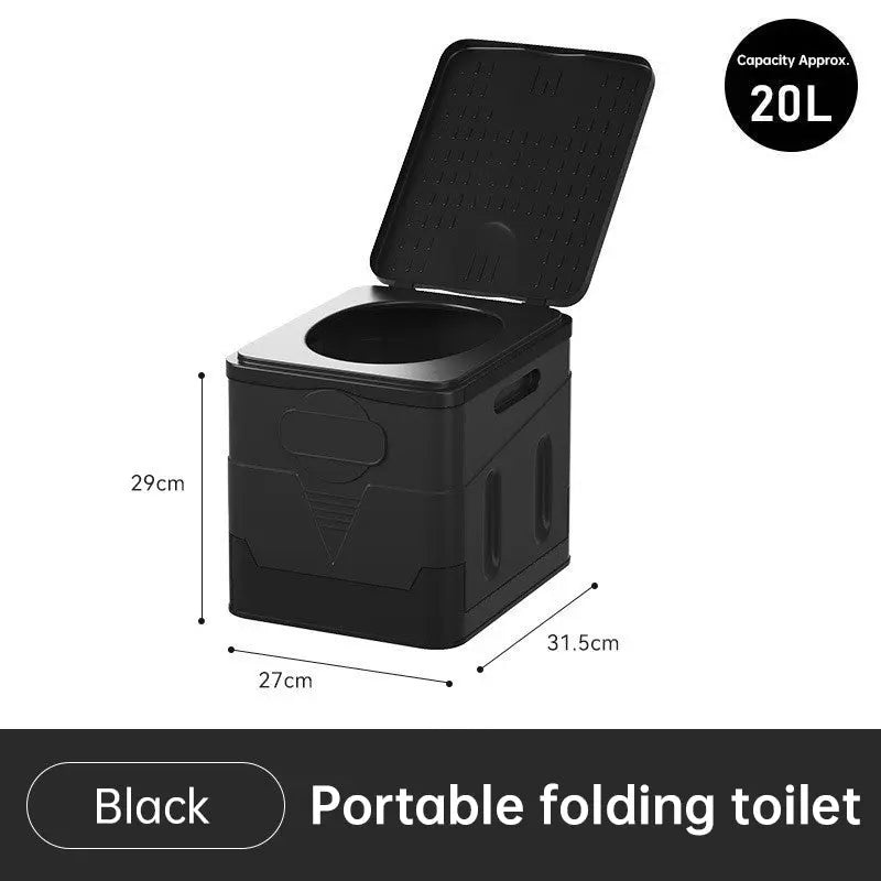 Portable folding camping toilet: adult/child use, self-contained, with lid and seat. eprolo